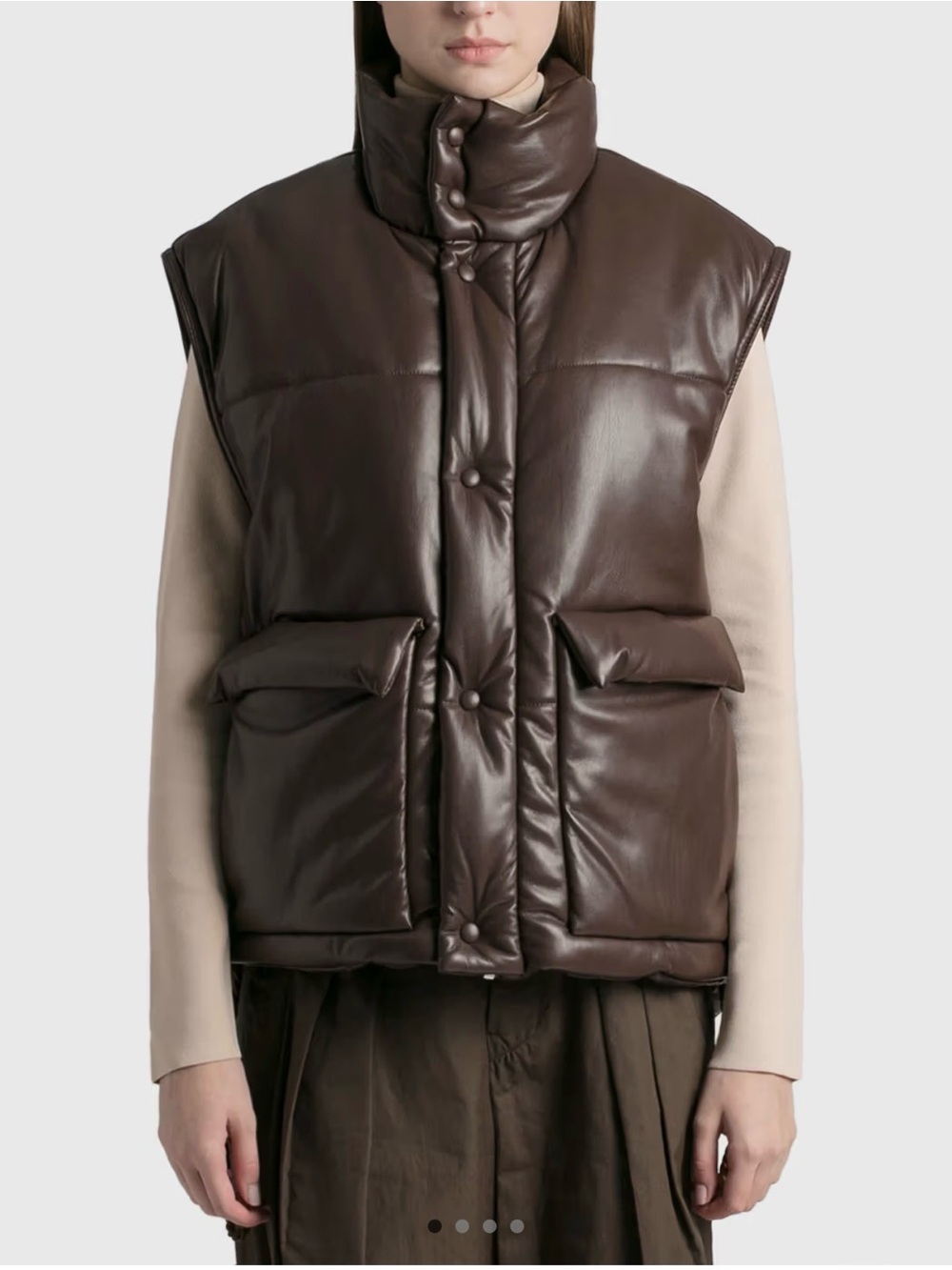 Nanushka Jovan Dark Brown Vegan Leather Puffer Vest Unisex XL NWT